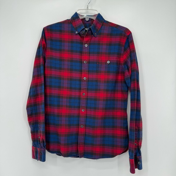 Todd Snyder Men’s Small Red Blue Plaid Flannel Long Sleeve Button Down Shirt - Picture 2 of 6
